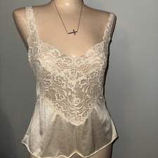 Vanity Fair Beige Camisole Slip Silky Nylon Lace Cami Women  s Sz 34 Whimsical