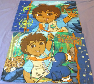 Lot of 2 Go Diego Go Standard Pillow Case Double Sided Animal Rescuer Nick Jr