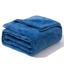 Blue Flannel Fleece Throw Blanket 300GSM Soft Lightweight Couch 50x60 Inch