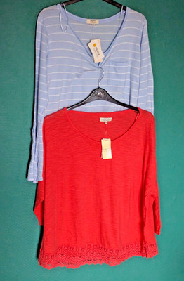 Neu T-Shirts 2 Multi-T-Shirt Tops 1 orange 1 blau Damen UK Übergröße 18 'A38