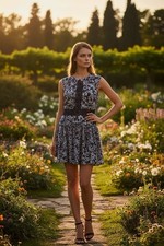 BCBGMAXAZRIA Blue Floral Fit & Flare Dress Lace Waist Sleeveless Size 0