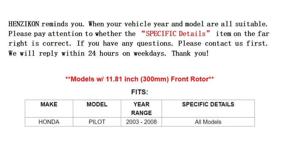 Комплект передних дисковых тормозных дисков и керамических тормозных колодок для Honda Pilot 2003 - 2008 годов выпуска - Изображение 2 из 4