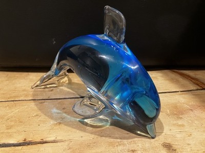 Vintage Glas Delfin Figur Deko blau aqua klar groß - Murano Stil