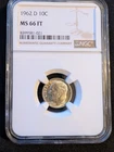 1962-D 10C Roosevelt Dime, Graded, MS66, Full Band