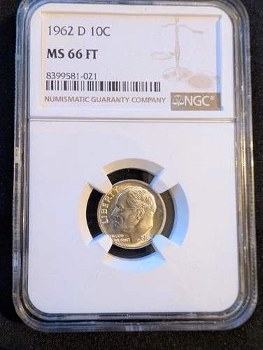 1962-D 10C Roosevelt Dime, Graded, MS66, Full Band