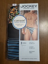 NEW 2XL 44-46 JOCKEY Casual Cotton Stretch Men's THONG Underwear 3-Pack Stripe