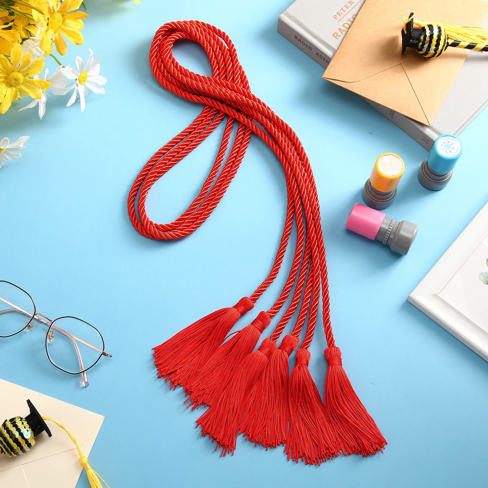 48 PCS Red Graduation Honor Cords, Tassel, Bachelor, Master, Doctor, Bulk