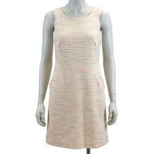 LOFT Dress Womens 10 Ivory Pink Copper Texture Fit & Flare Open Back Pockets