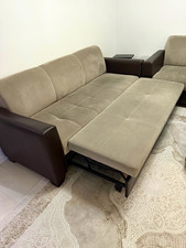 Contemporary Grey/Black Faux Suede 3-Seater Sofa Pull-Out Bed High Back