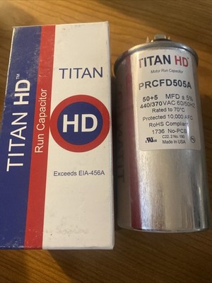 TITAN HD PRCFD505A Motor Run Capacitor- Round 50/5 MFD 440/370 VAC