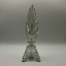 Vintage Czech Deco Cut Glass Perfume Bottle with Cut Flame Stopper 6.75" 3 Leg