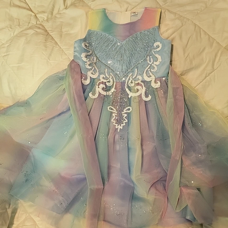 Girls Princess Fairy Birthday Pagent Dress 7/8 Iridescent Sequins 💙🩵💜🩷🤍💚 - Image 4 of 4