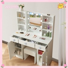 Woman Dressing Table Makeup Desk Vanity Set with LED Lights Mirror And 5 Drawers