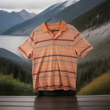 Saddlebred Orange Striped Lightweight Cotton Blend Polo Shirt Mens Large