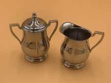 Vintage Art Deco Krome Kraft Farber Bros Chrome Footed Creamer & Sugar Bowl NY