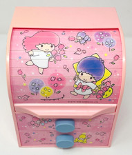 Rare Vintage Sanrio Little Twin Stars Desk Storage Box Roll Top Case Drawer 1988