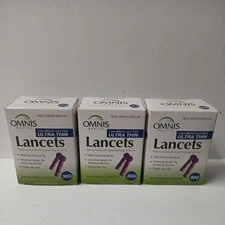 100 x (3 PACK of 100ea Box) Sealed Omnis Ultra Thin Universal Fit Lancets 30G