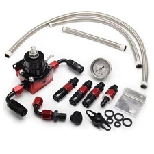  EFI Fuel Pressure Regulator Kit 0-100psi with Gauge 6AN Fuel Line black+red