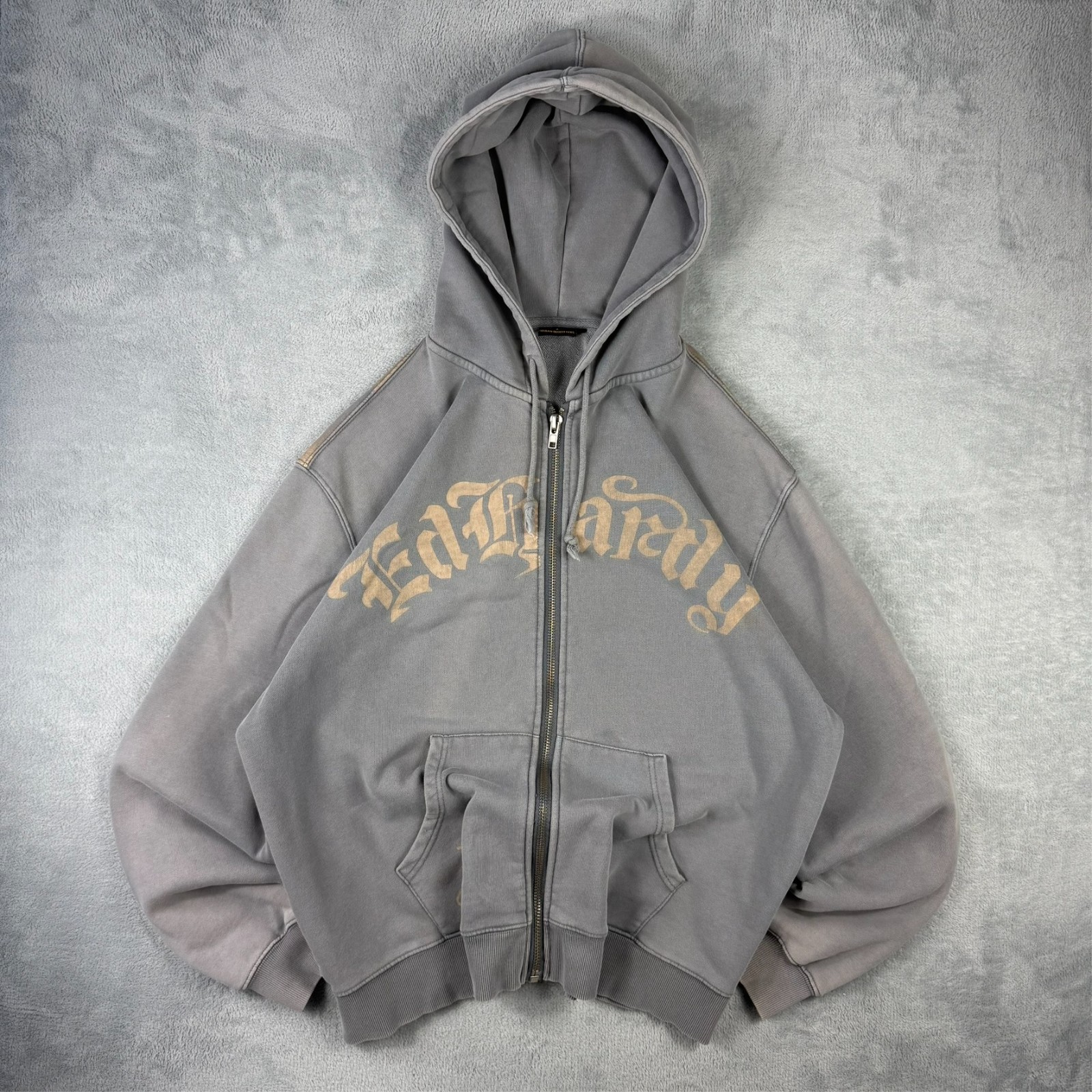 Vintage Ed Hardy x UO Exclusive Photography Print Grey Gold Lrg Full Zip Hoodie
