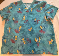 Disney Uniform Scrub Top Turquoise w/Tinker Bell Preowned A3-39 