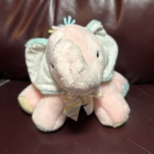 Vtg EDEN Musical Plush Animal Nursery Crib Toy Pink Elephant Wind Up Moved Head