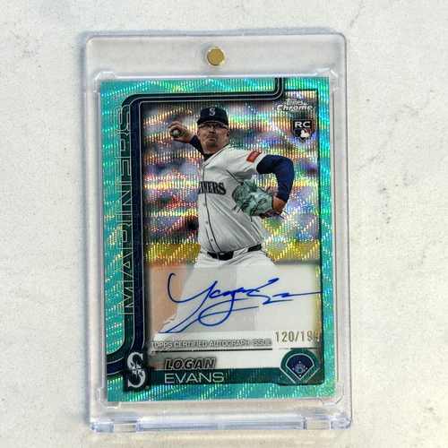 2025 Topps Chrome Update Logan Evans Rookie Aqua Wave Auto Rc /199 - Bild 1 von 2