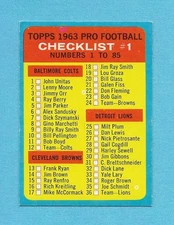 1963 Topps #85 Football Checklist #1-85 Both sides unchecked/clean UNMARKED