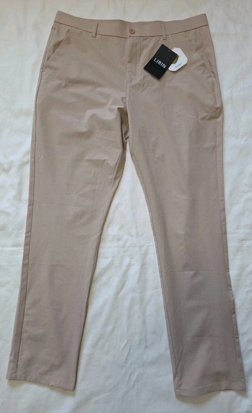NWT Golf Hiking Pants Men 36 x 32 Beige Waterproof Straight Leg Stretch UPF50+