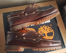 Timberland Handsewn 3 Eye UK 10.5 Mens Boat Deck Shoes Boot Leather Brown