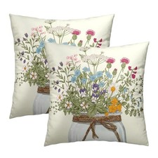 Wildflower Throw Pillow Covers 18x18 Inch 18" x 18" Pack of 2 Wildflower Vase