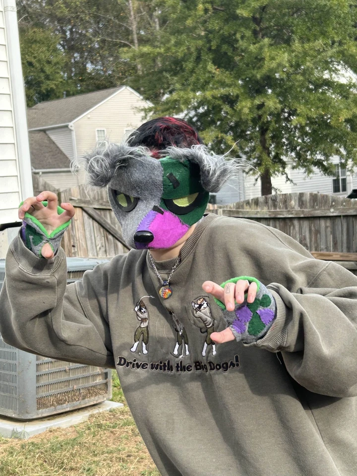 Máscara Therian Parcial Zombi Cachorro Halloween Disfraz Con Cola Foto 2 de 4