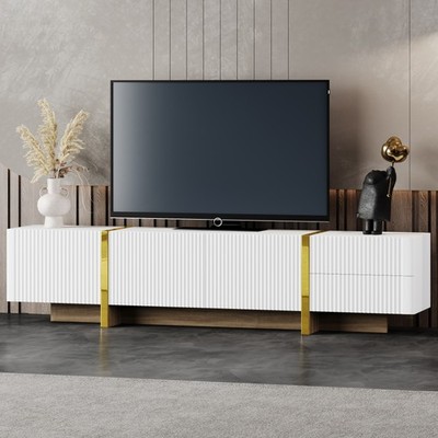 ON-TREND Luxury Fluted TV Stand for TVs Up to 80'', Modern Entertainment Cente