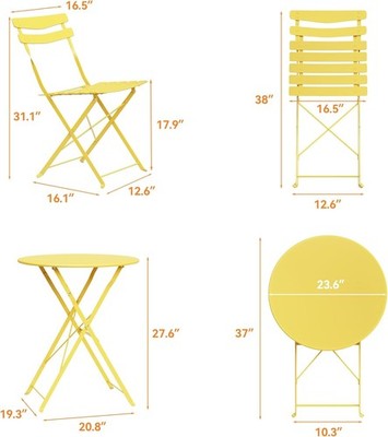 3-Piece Folding Bistro Set Weatherproof Patio Furniture Outdoor Table and Chairs