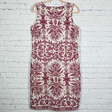 Madison Studio Shift Linen Dress Women Size 10 Ivory Red Summer Resort Vacation