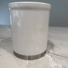 Vintage Oggi Stainless Steel & White Ceramic Utensil Holder 7 1/8"