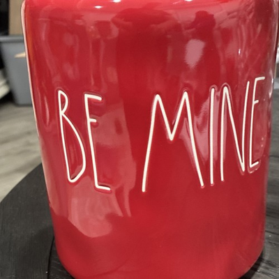 #ad #ad Rae Dunn Red Ceramic Cookie Jar 12in Cylinder Love Theme With Lid #x27;Be Mine#x27; $17.50