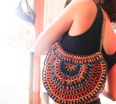 beaded shoulder bag, cute pattern, hand made