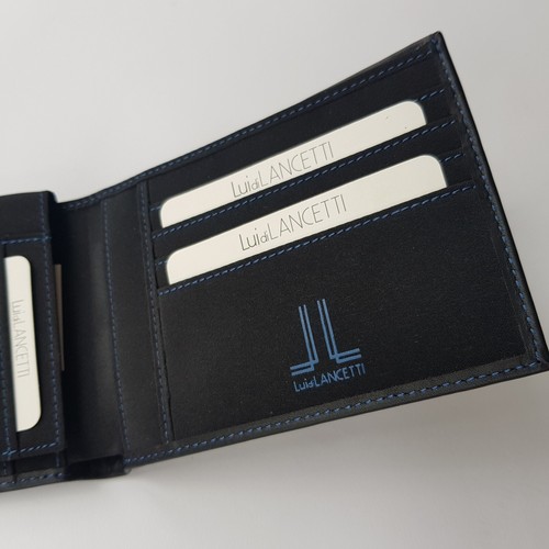 Lui di Lancetti Geldbörse Herren Schwarz Doppelfaltung Leder Modern Style Blau Logo
