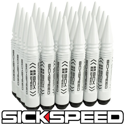 SICKSPEED 24 PC WHITE 5 1/2'' LONG SPIKED STEEL LOCKING LUG NUTS 12X1.5 N18