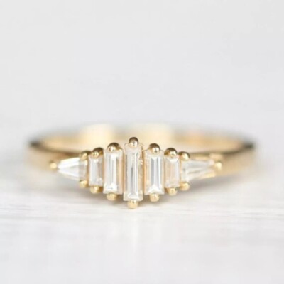 Womens 1.5Ct Baguette Cut Simulated Diamonds Wedding 14K Yellow Gold Finish Ring