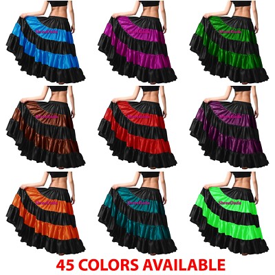 Designer Satin 6 Yard 5 Tiered Gypsy Skirt Belly Dance Ruffle Jupe Flamenco