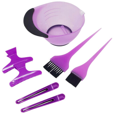 Professionelles Friseur lila Farbset 7-teilig - Schüssel, Bürsten & Clips