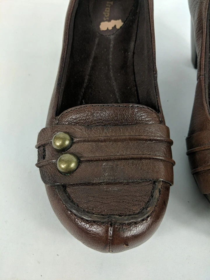 Bare ловушки каблуки женщин 6,5 коричневый кожаный блок каблук Trina золото акценты - Изображение 3 из 4