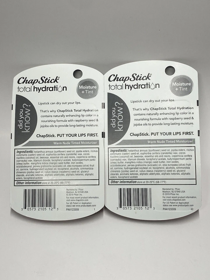 ChapStick Hidratación Total Hidratación Toque de Tinte Bálsamo Labial Cálido Desnudo 0.12 OZ Lote 2 Foto 3 de 4