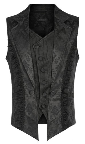 Punk Rave Goth Lapel Collar Multi Layers Lace Asymmetric Placket Black Waistcoat - Picture 15 of 22