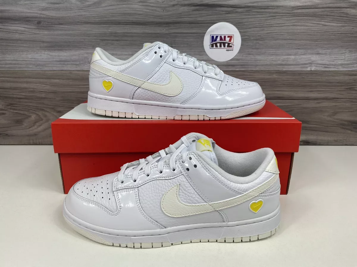 *NIKE WOMEN'S DUNK LOW Valentine's Day White Yellow Heart (size 8) FD0803 100