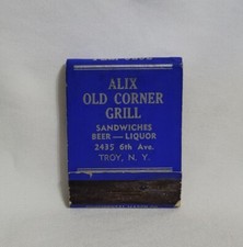 Vintage Matchbook Cover Alix Old Corner Grill Restaurant Troy NY Advertising