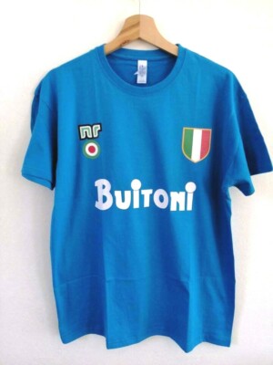 T-Shirt NAPOLI 80er Jahre Abzeichen Pokal MARADONA 10 Buitoni Fußball 87 Baumwolle