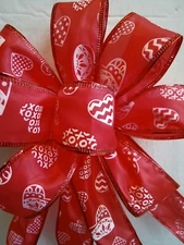 Valentine Bow approx. 7 in. decoration wreath post hand tied hearts XO red white