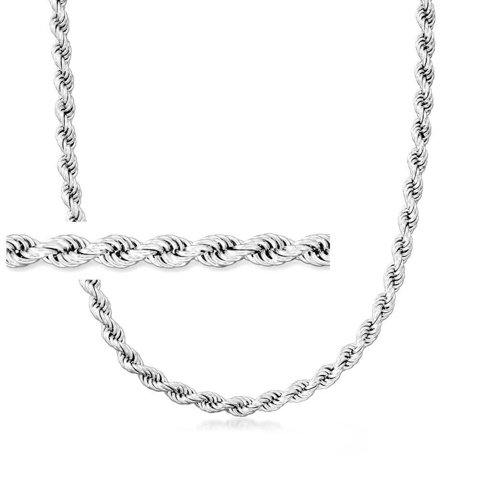 Solid 925 Sterling Silver Italian Rope Chain Mens Necklace 6.5mm - Diamond Cut - Image 4 of 4